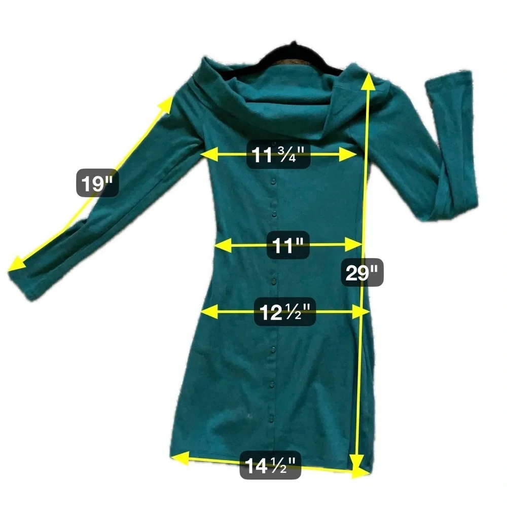 Wild Fable Green Off Shoulder Bodycon Dress Long Sleeve Mini Y2K Date Night XXS - Picture 4 of 6